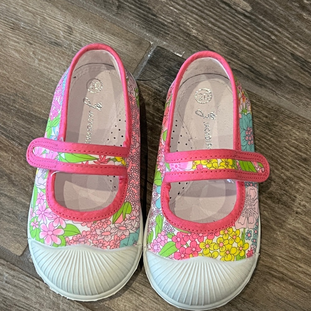 Jacadi Pink and Yellow Sneakers with Floral Design